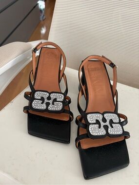 GANNI embellished logo heels